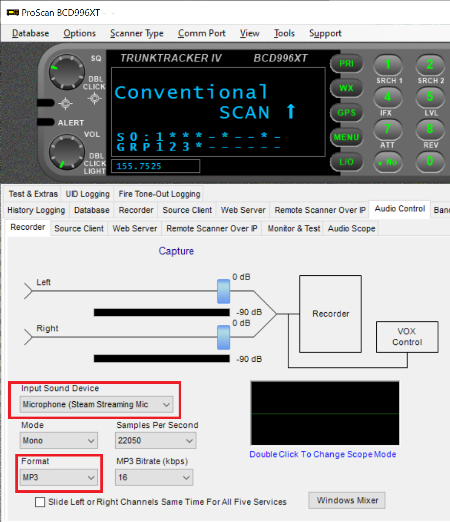 ProScan Audio Control screen