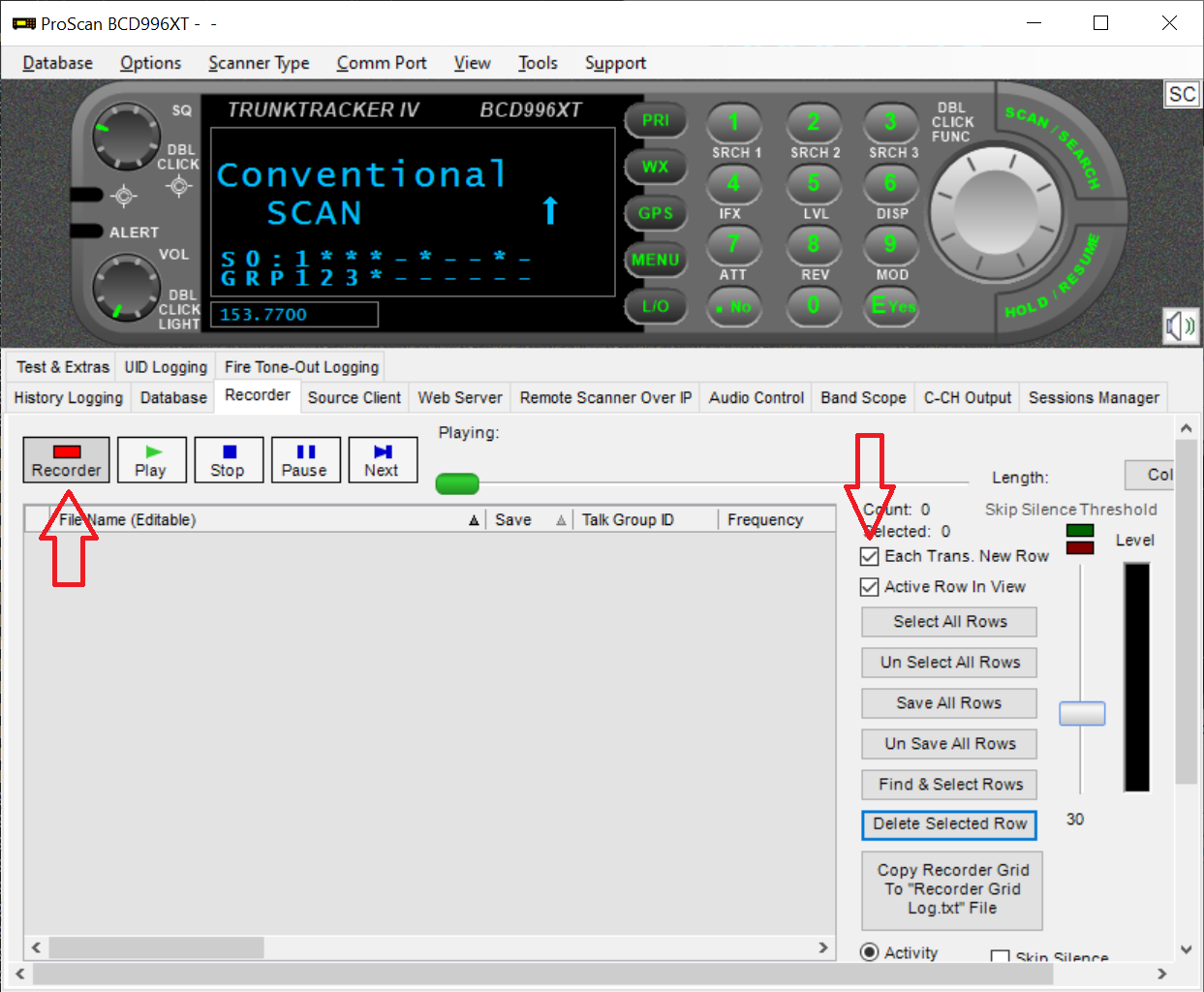 ProScan Recorder screen