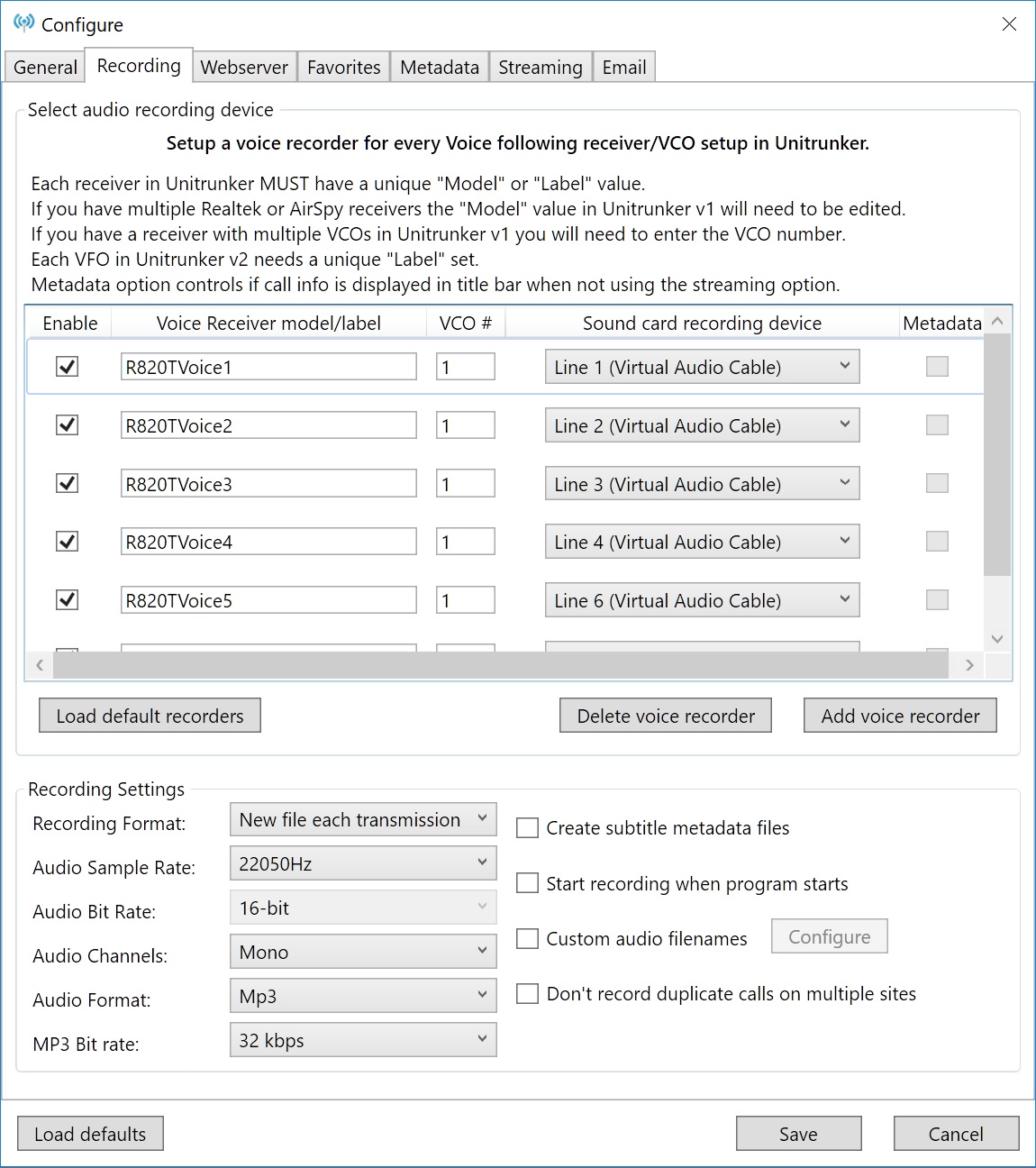 Trunking Recorder main window